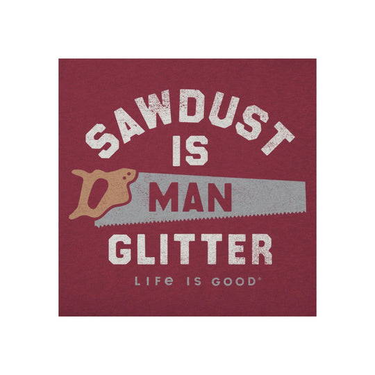 Life Is Good Men's Sawdust is Man Glitter Saw Short Sleeve Tee - Cranberry Red - Lenny's Shoe & Apparel