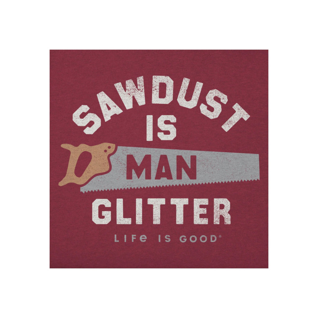 Life Is Good Men's Sawdust is Man Glitter Saw Short Sleeve Tee - Cranberry Red - Lenny's Shoe & Apparel