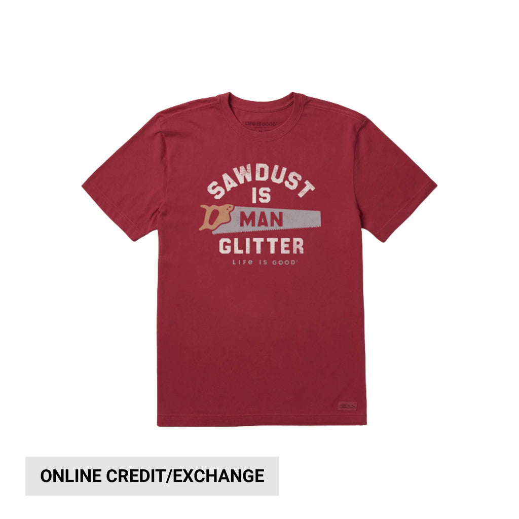 Life Is Good Men's Sawdust is Man Glitter Saw Short Sleeve Tee - Cranberry Red - Lenny's Shoe & Apparel