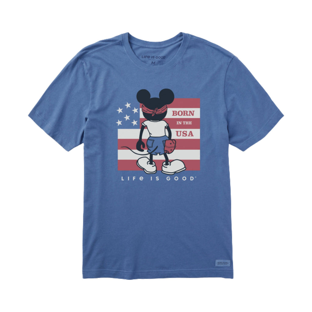 Life Is Good Men's Steamboat Willie Born In The USA Short Sleeve Tee - Vintage Blue FINAL SALE - Lenny's Shoe & Apparel