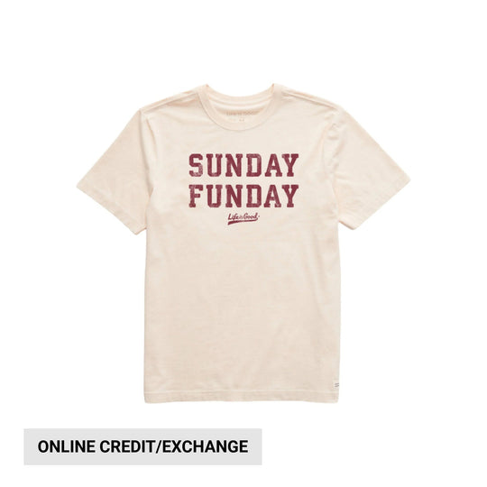 Cream short-sleeve T-shirt with "SUNDAY FUNDAY" graphic on the chest