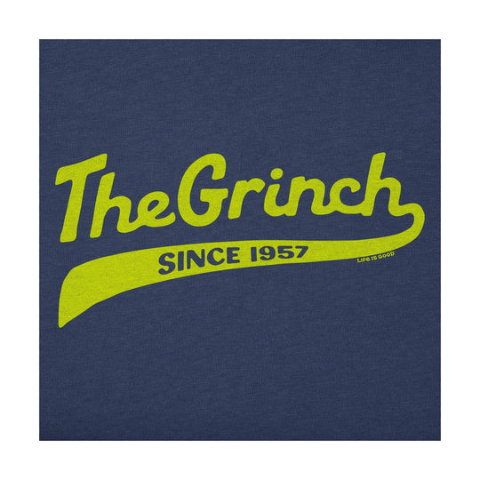 Dark blue T-shirt with bright yellow The Grinch graphic and "Since 1957" text
