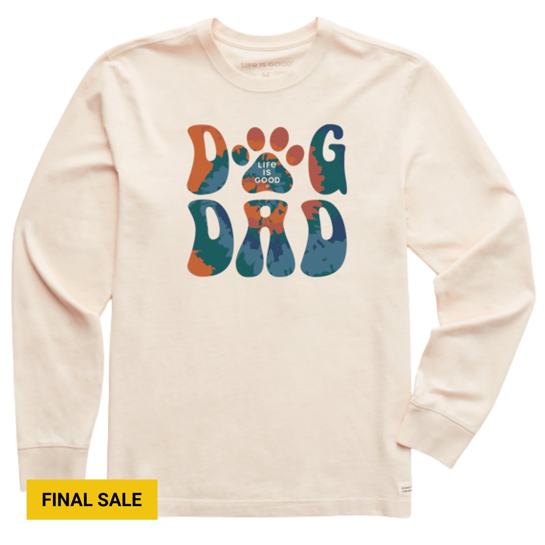Cream long-sleeve sweatshirt with colorful "DOG DAD" graphic