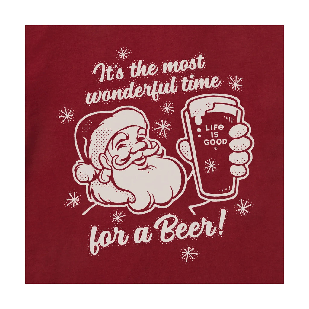 Life Is Good Men's Time For A Beer Santa Long Sleeve Crusher Tee - Adirondack Red - Lenny's Shoe & Apparel