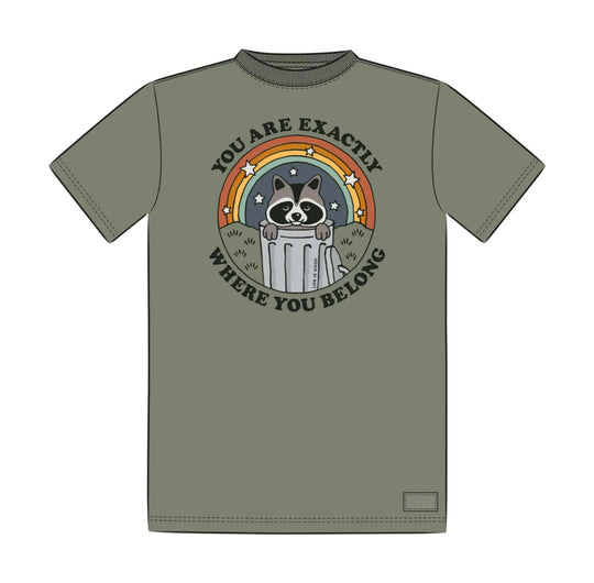 Life Is Good Men's Where You Belong Raccoon Crusher Tee - Moss Green - Lenny's Shoe & Apparel