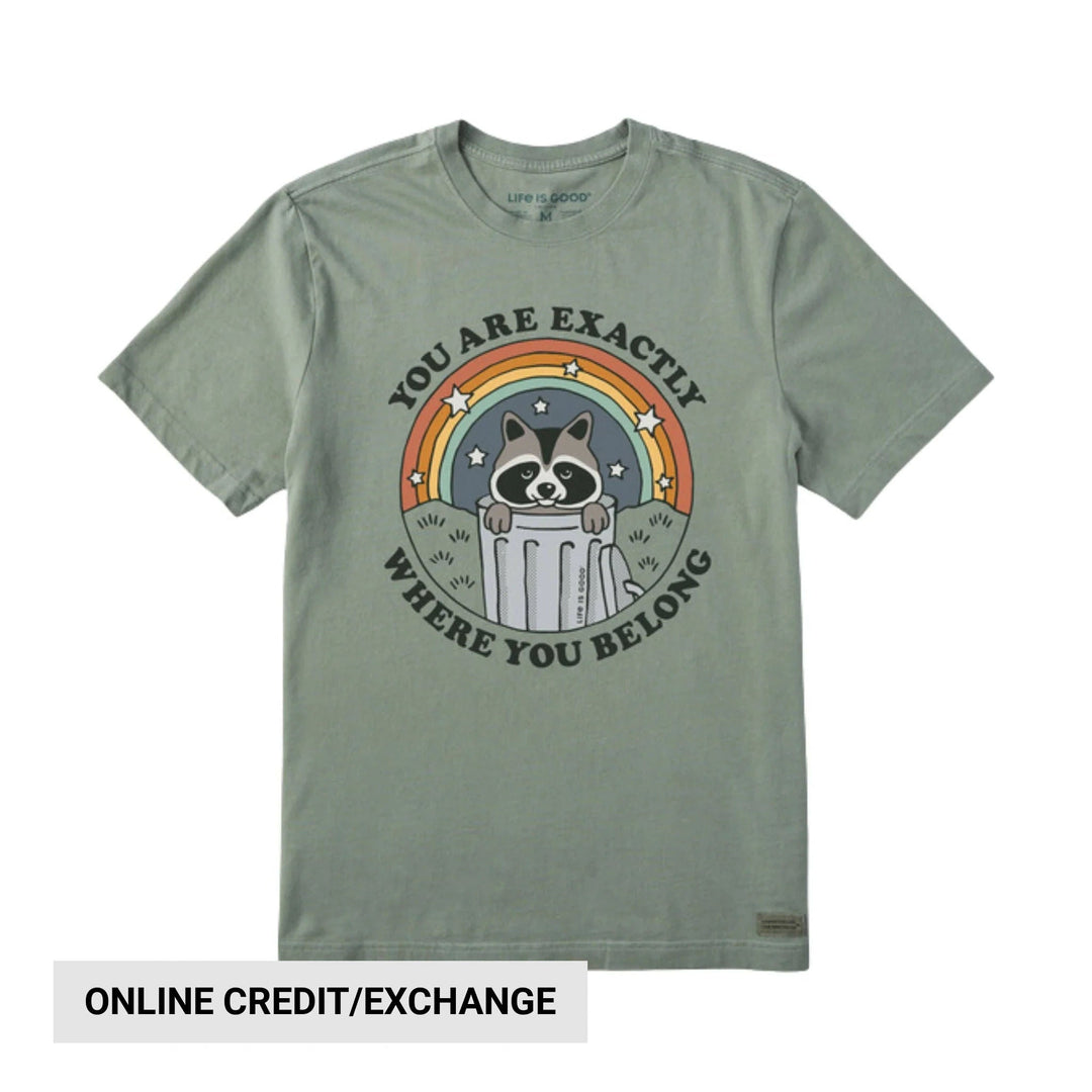 Life Is Good Men's Where You Belong Raccoon Crusher Tee - Moss Green - Lenny's Shoe & Apparel