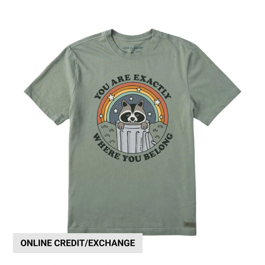 Life Is Good Men's Where You Belong Raccoon Crusher Tee - Moss Green - Lenny's Shoe & Apparel