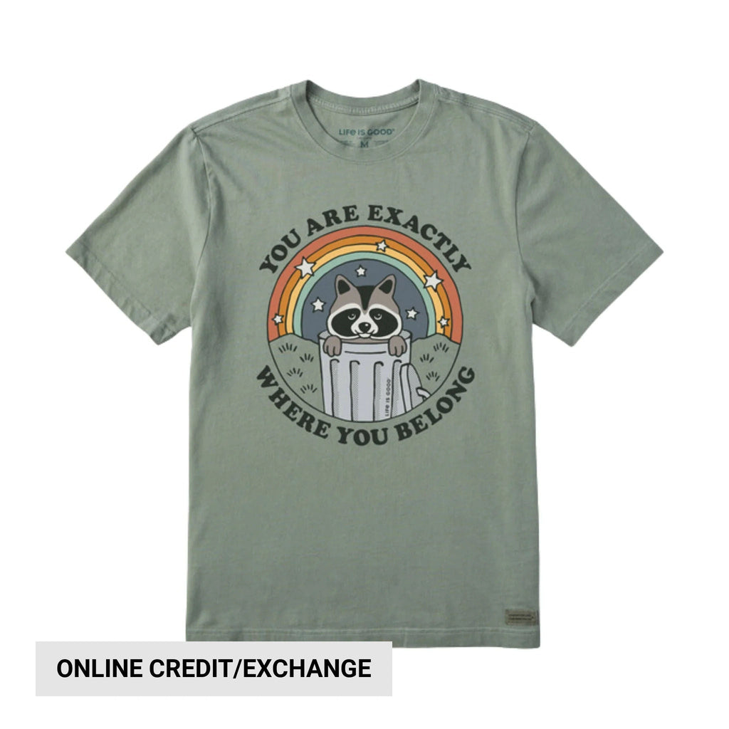 Life Is Good Men's Where You Belong Raccoon Crusher Tee - Moss Green - Lenny's Shoe & Apparel