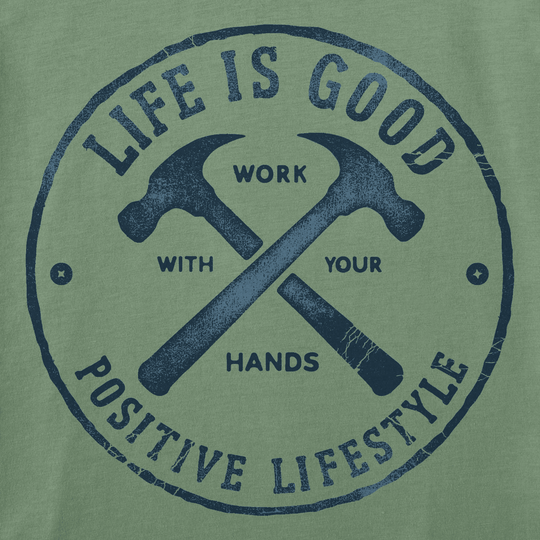 Life Is Good Men's Work With Your Hands Hammers Long Sleeve Crusher Tee - Granite Green - Lenny's Shoe & Apparel