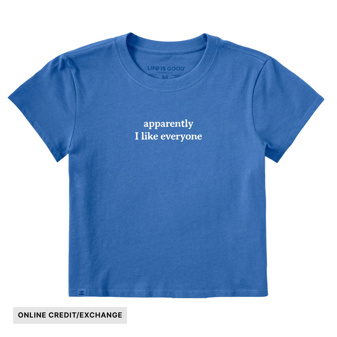 Life Is Good Women's Apparently I Like Everyone Crusher Lite Shrunken Tee - Athletic Blue - ONLINE CREDIT/EXCHANGE - Lenny's Shoe & Apparel