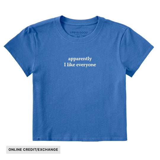 Life Is Good Women's Apparently I Like Everyone Crusher Lite Shrunken Tee - Athletic Blue - ONLINE CREDIT/EXCHANGE - Lenny's Shoe & Apparel