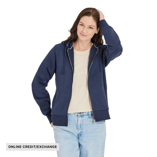 Life Is Good Women's Crafty LIG Stacked Good Vibes Fleece Zip Hoodie - Inkwell Blue - ONLINE CREDIT/EXCHANGE - Lenny's Shoe & Apparel