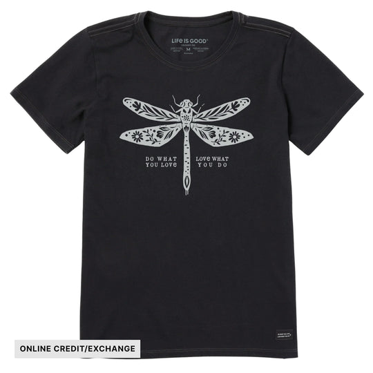 Life Is Good Women's Do What You Love Dragonfly Floral Short Sleeve Crusher Lite Tee - Faded Black - ONLINE CREDIT/EXCHANGE - Lenny's Shoe & Apparel