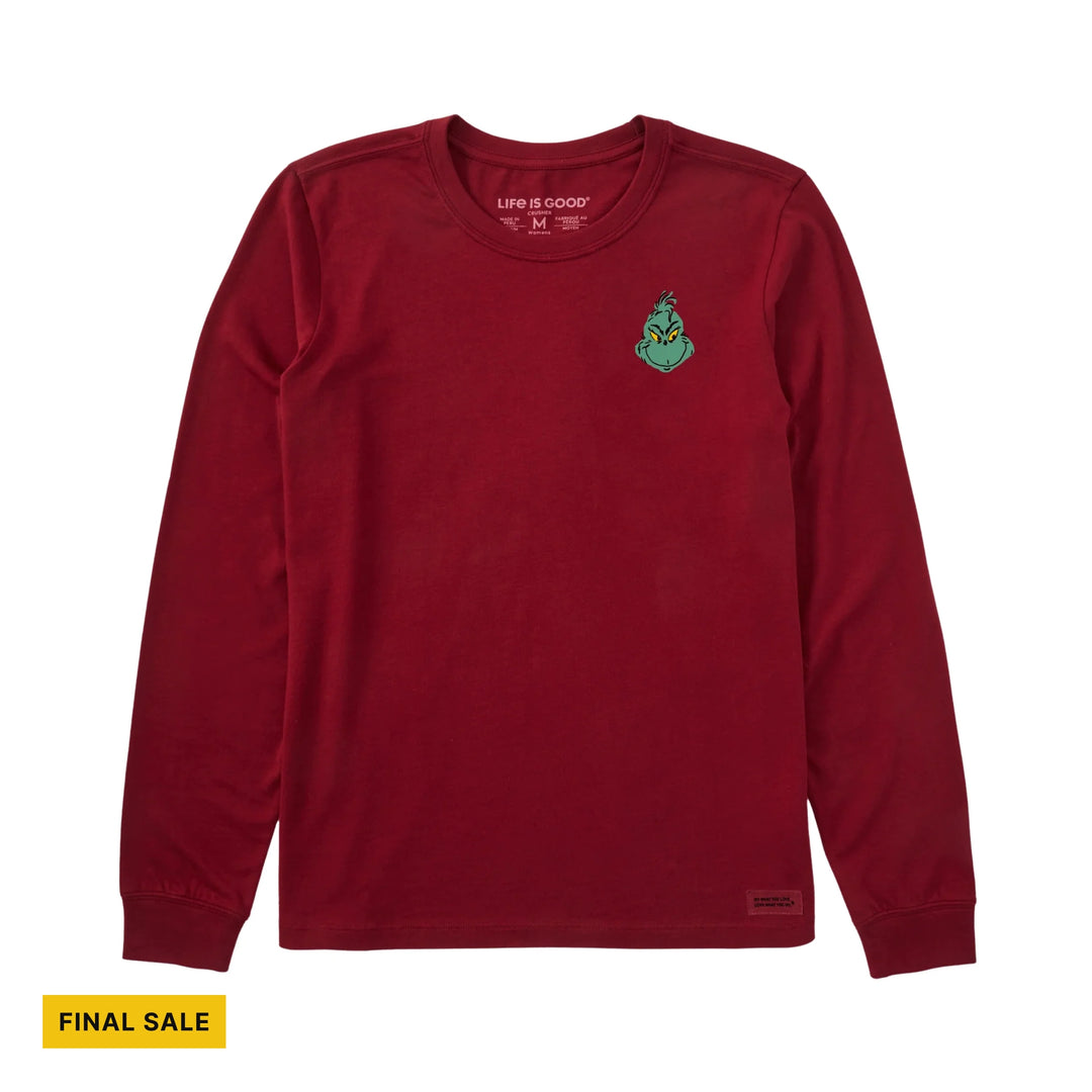 Life Is Good Women's Grinch Mini Face Long Sleeve Crusher Tee - Adirondack Red - FINAL SALE - Lenny's Shoe & Apparel