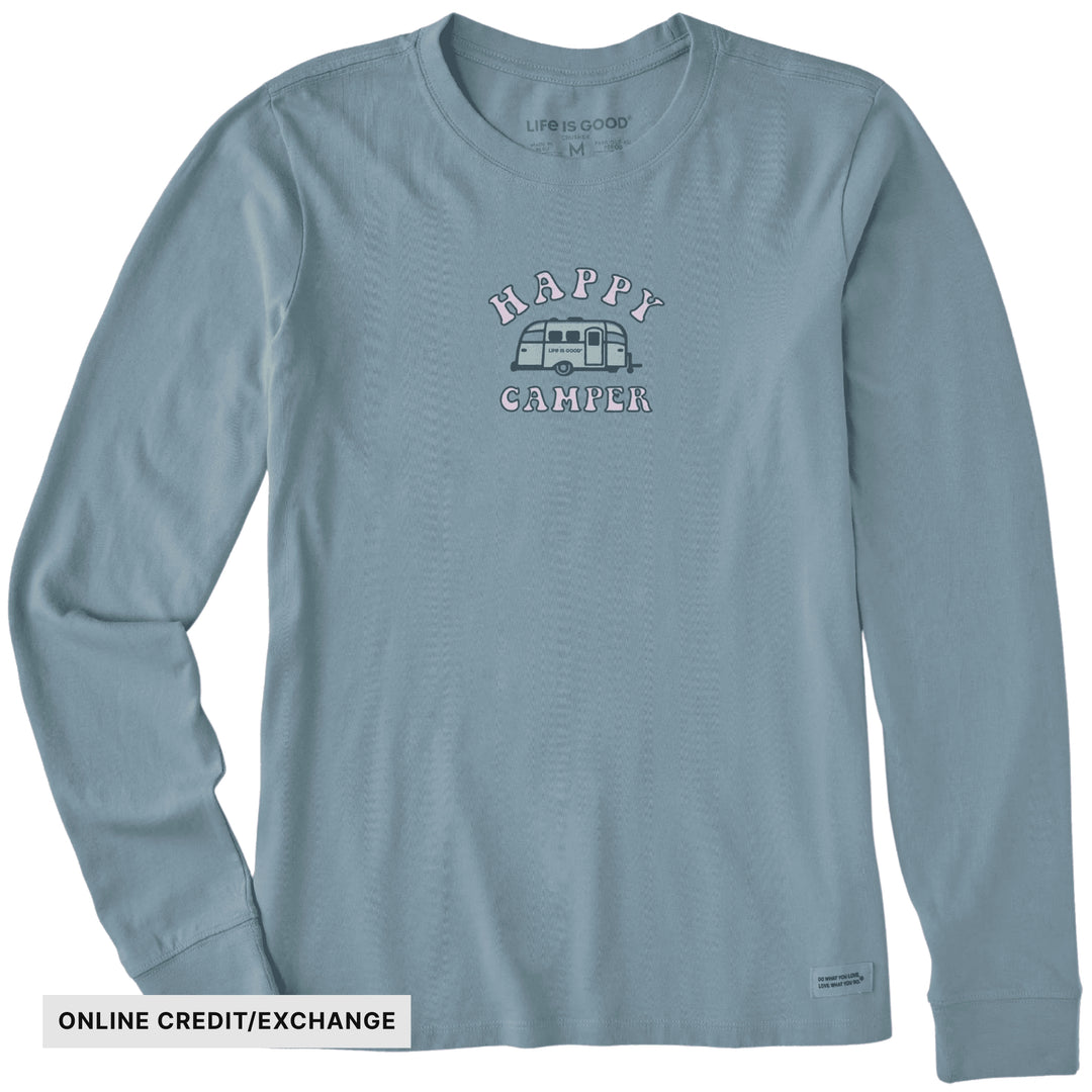 Life Is Good Women's Happy Camper Long Sleeve Crusher Tee - Smoky Blue - ONLINE CREDIT/EXCHANGE - Lenny's Shoe & Apparel