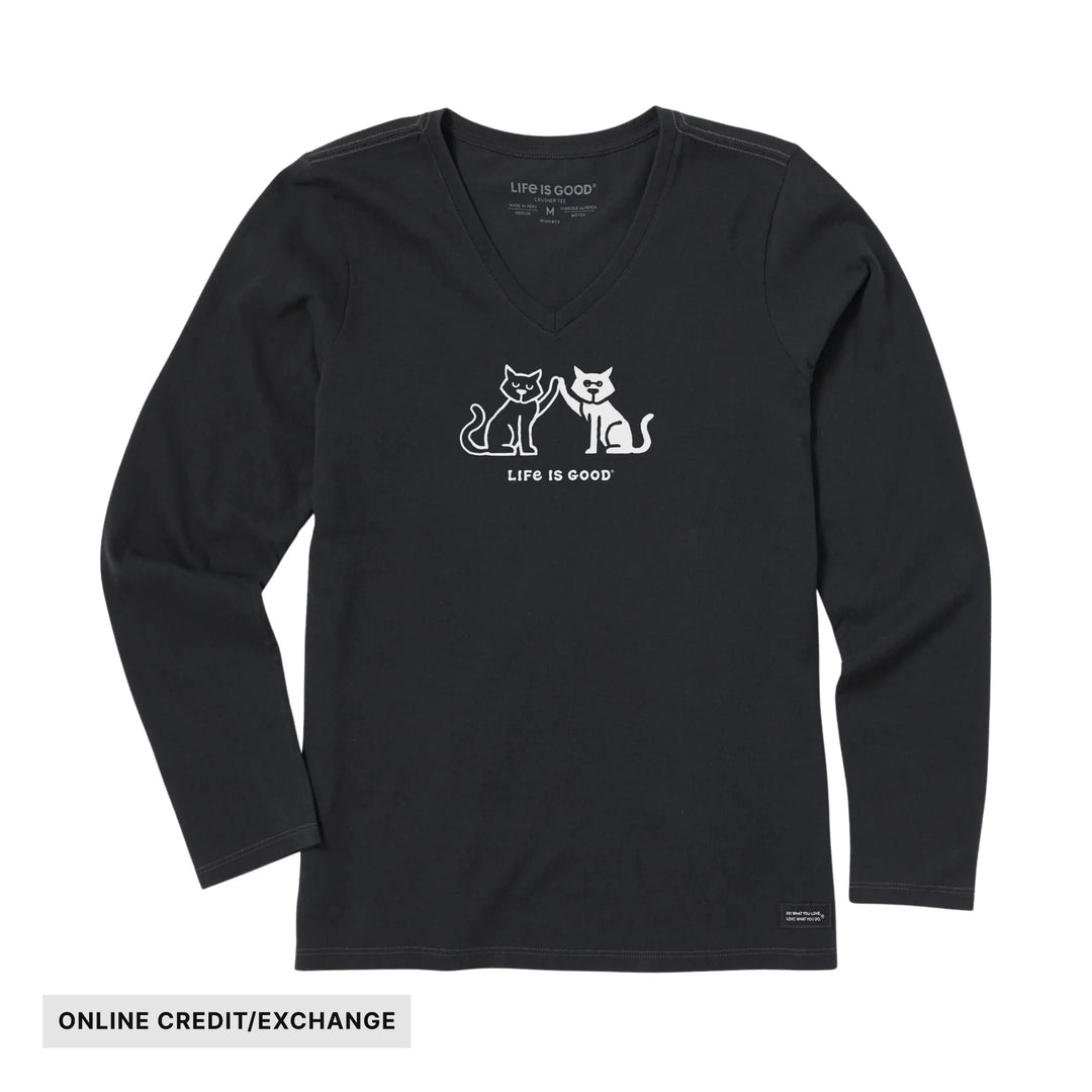 Life Is Good Women's High Five Cats Long Sleeve Crusher Lite Vee - Faded Black - ONLINE CREDIT/EXCHANGE - Lenny's Shoe & Apparel