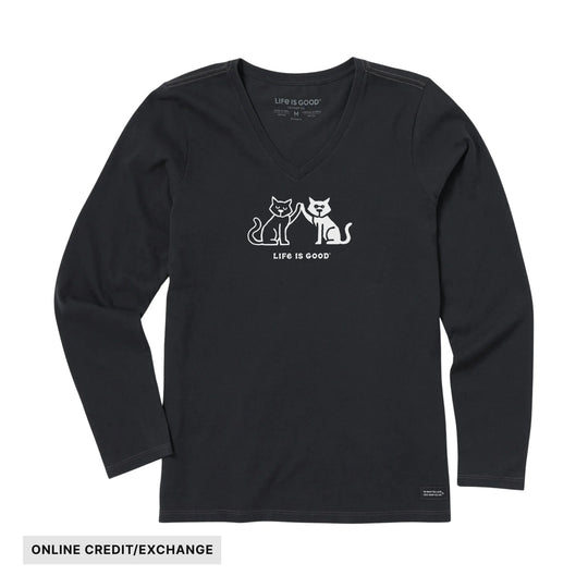 Life Is Good Women's High Five Cats Long Sleeve Crusher Lite Vee - Faded Black - ONLINE CREDIT/EXCHANGE - Lenny's Shoe & Apparel