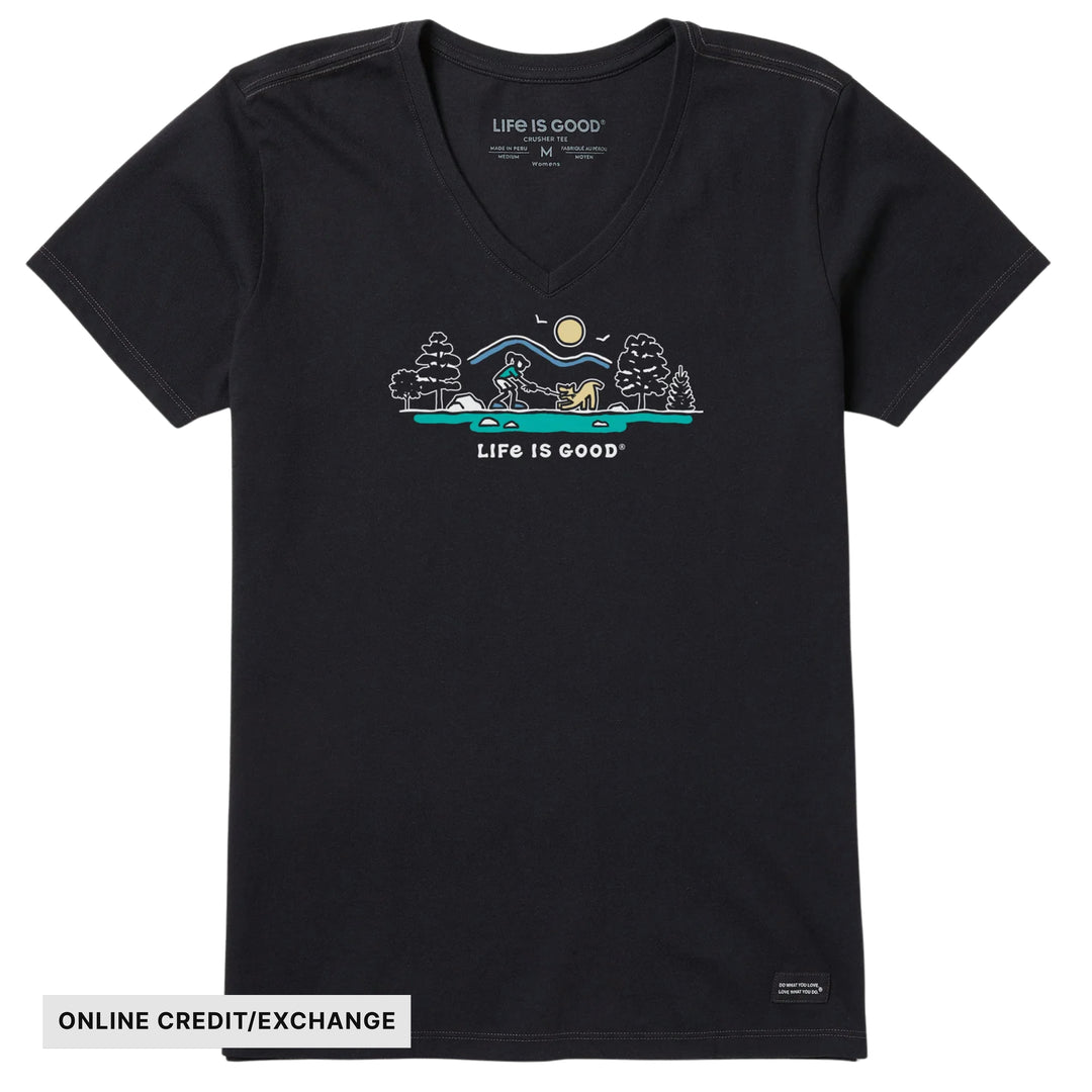 Life Is Good Women's Jackie Tug Of War Vista Short Sleeve Crusher Lite Vee - Faded Black - ONLINE CREDIT/EXCHANGE - Lenny's Shoe & Apparel