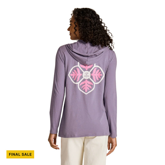Life Is Good Women's Leaves In Petals Long Sleeve Crusher Lite Hooded Tee - Dusk Purple - FINAL SALE - Lenny's Shoe & Apparel