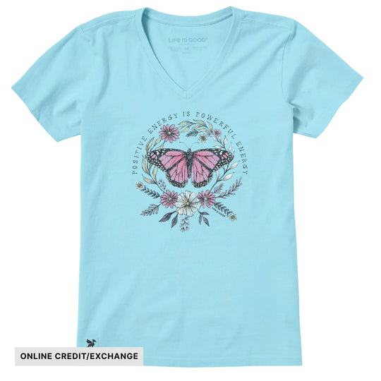 Life Is Good Women's Positive Powerful Energy Butterfly Short Sleeve Crusher Vee - Aqua Blue - ONLINE CREDIT/EXCHANGE - Lenny's Shoe & Apparel