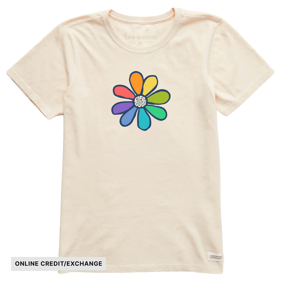 Life Is Good Women's Rainbow Daisy Short Sleeve Crusher Tee - Putty White - ONLINE CREDIT/EXCHANGE - Lenny's Shoe & Apparel