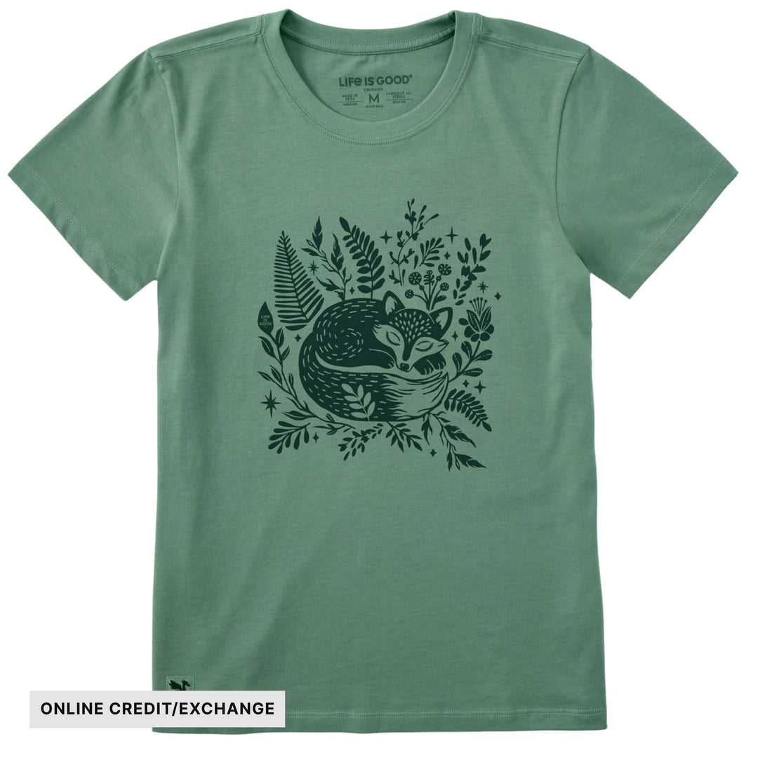 Life Is Good Women's Sleeping Fox On Ferns Short Sleeve Crusher Tee - Granite Green - ONLINE CREDIT/EXCHANGE - Lenny's Shoe & Apparel