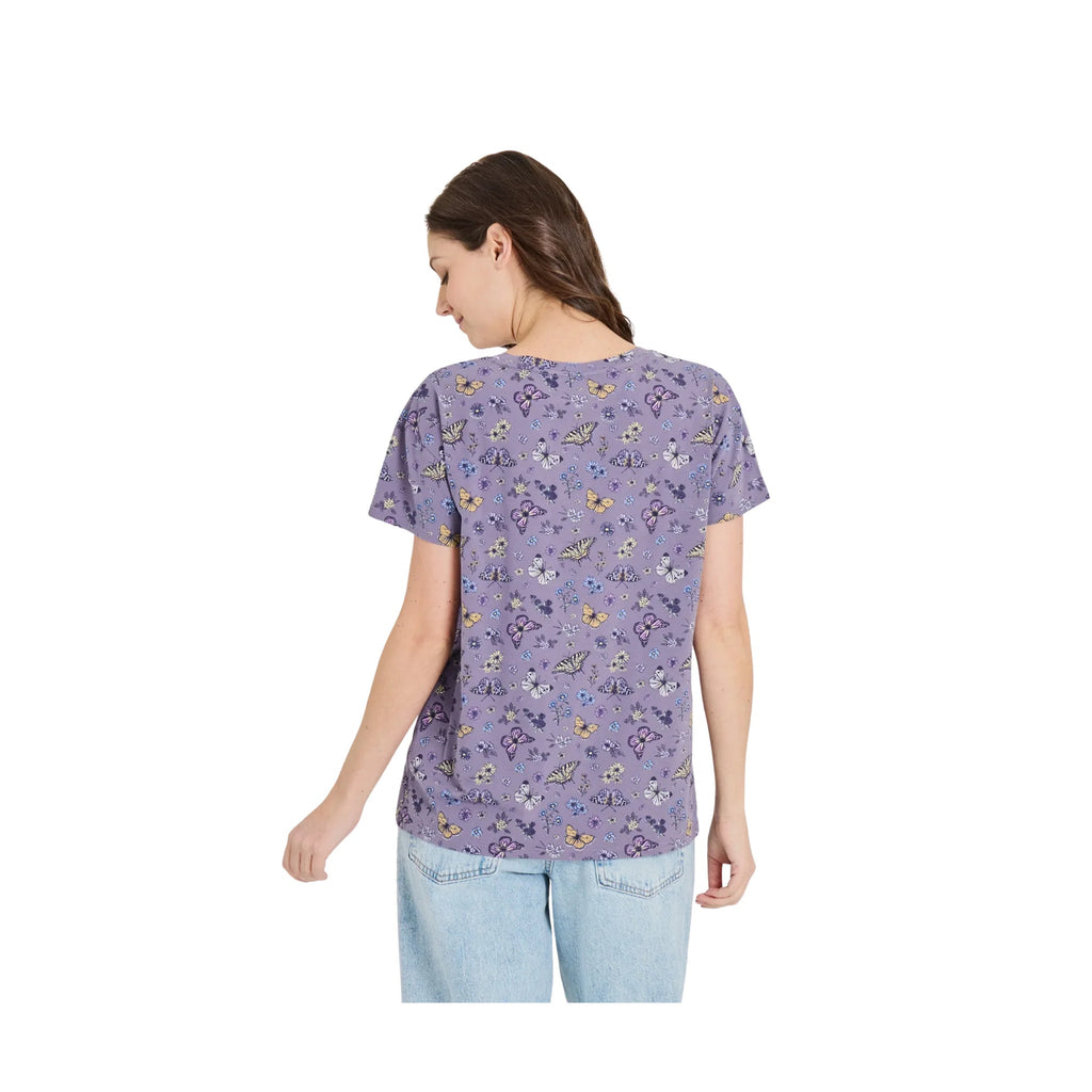 Life Is Good Women's Butterfly Garden Pattern Crusher Lite Easy Vee - Dusk Purple - Lenny's Shoe & Apparel