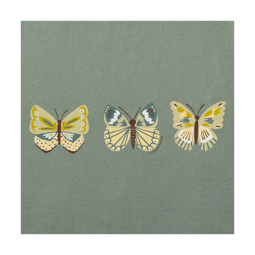 Life Is Good Women's Butterfly Lineup Short Sleeve Crusher Vee - Moss Green - Lenny's Shoe & Apparel