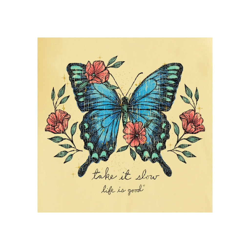 Life Is Good Women's Butterfly Take It Slow Short Sleeve Vee - Sandy Yellow - Lenny's Shoe & Apparel