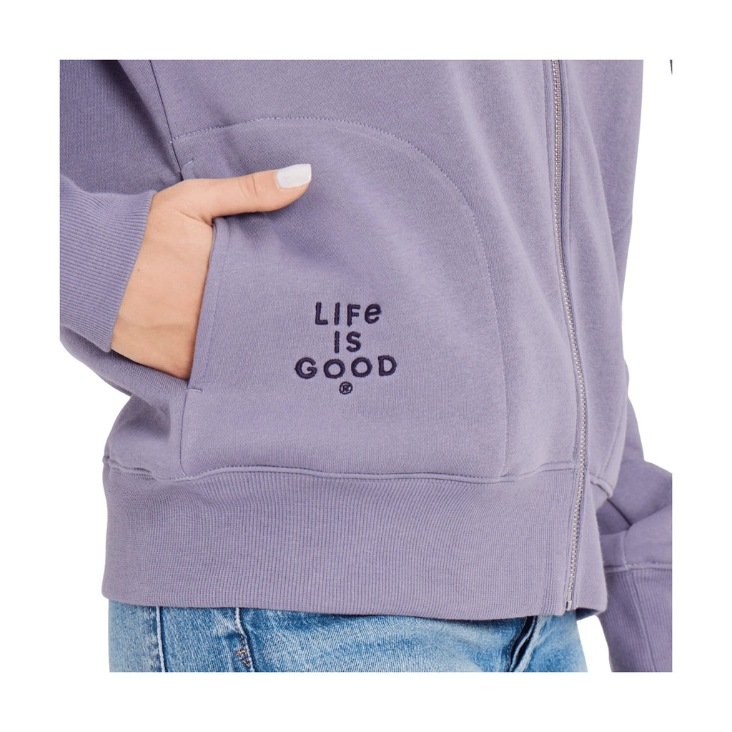 Life Is Good Women's Crafty Stacked Good Vibes Fleece Zip Hoodie - Dusk Purple - Lenny's Shoe & Apparel