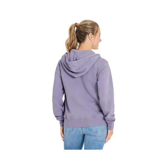 Lavender zip-up hoodie shown from the back