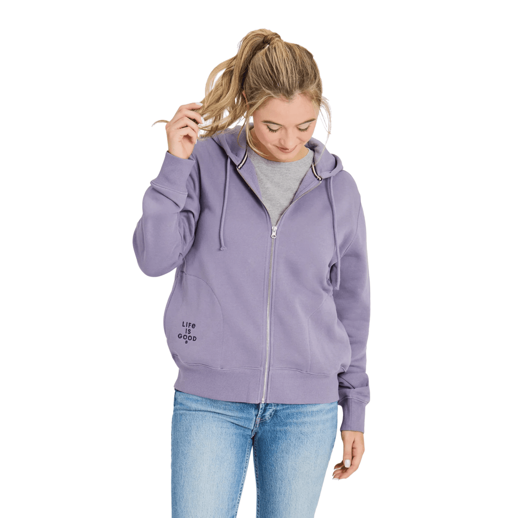 Life Is Good Women's Crafty Stacked Good Vibes Fleece Zip Hoodie - Dusk Purple - Lenny's Shoe & Apparel