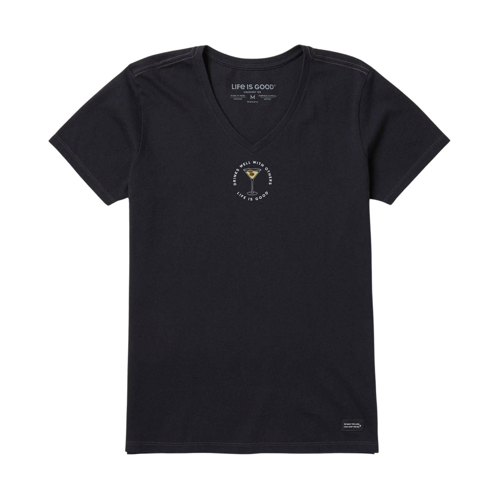 Life Is Good Women's Drinks Well With Others Martini Short Sleeve Crusher Vee - Black - Lenny's Shoe & Apparel