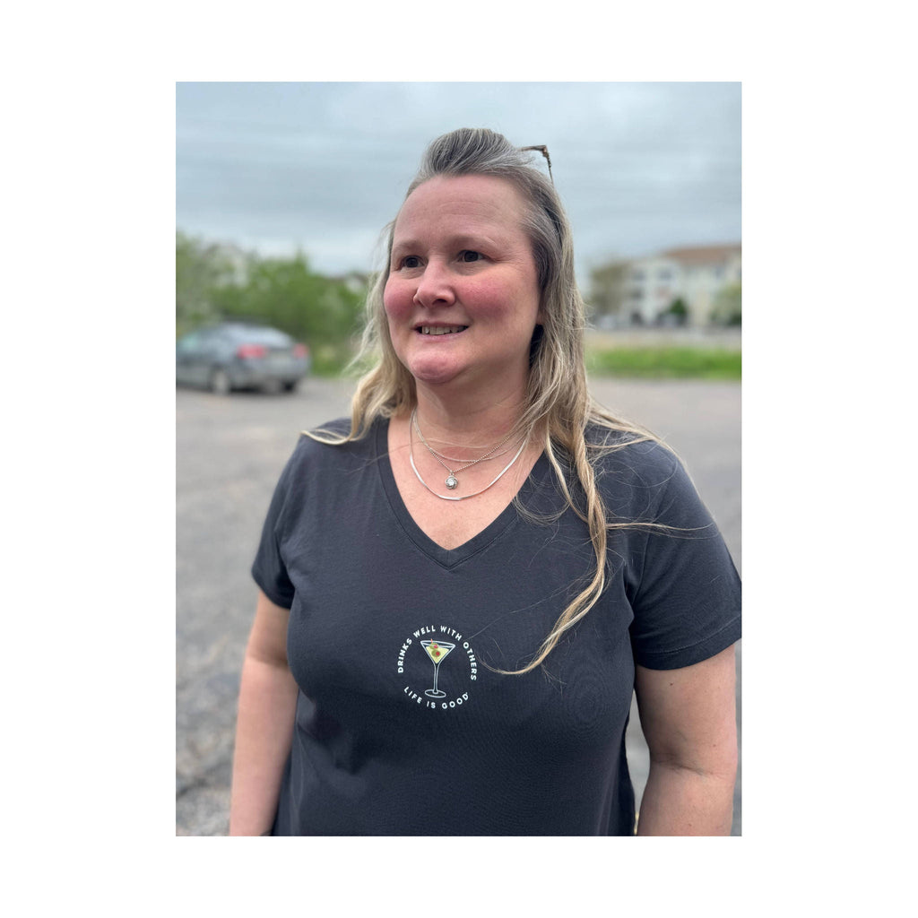 Life Is Good Women's Drinks Well With Others Martini Short Sleeve Crusher Vee - Black - Lenny's Shoe & Apparel