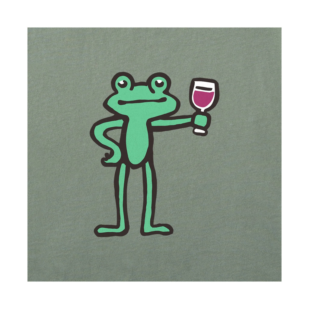 Life Is Good Women's Frog With Wine Short Sleeve Crusher Tee - Moss Green - Lenny's Shoe & Apparel