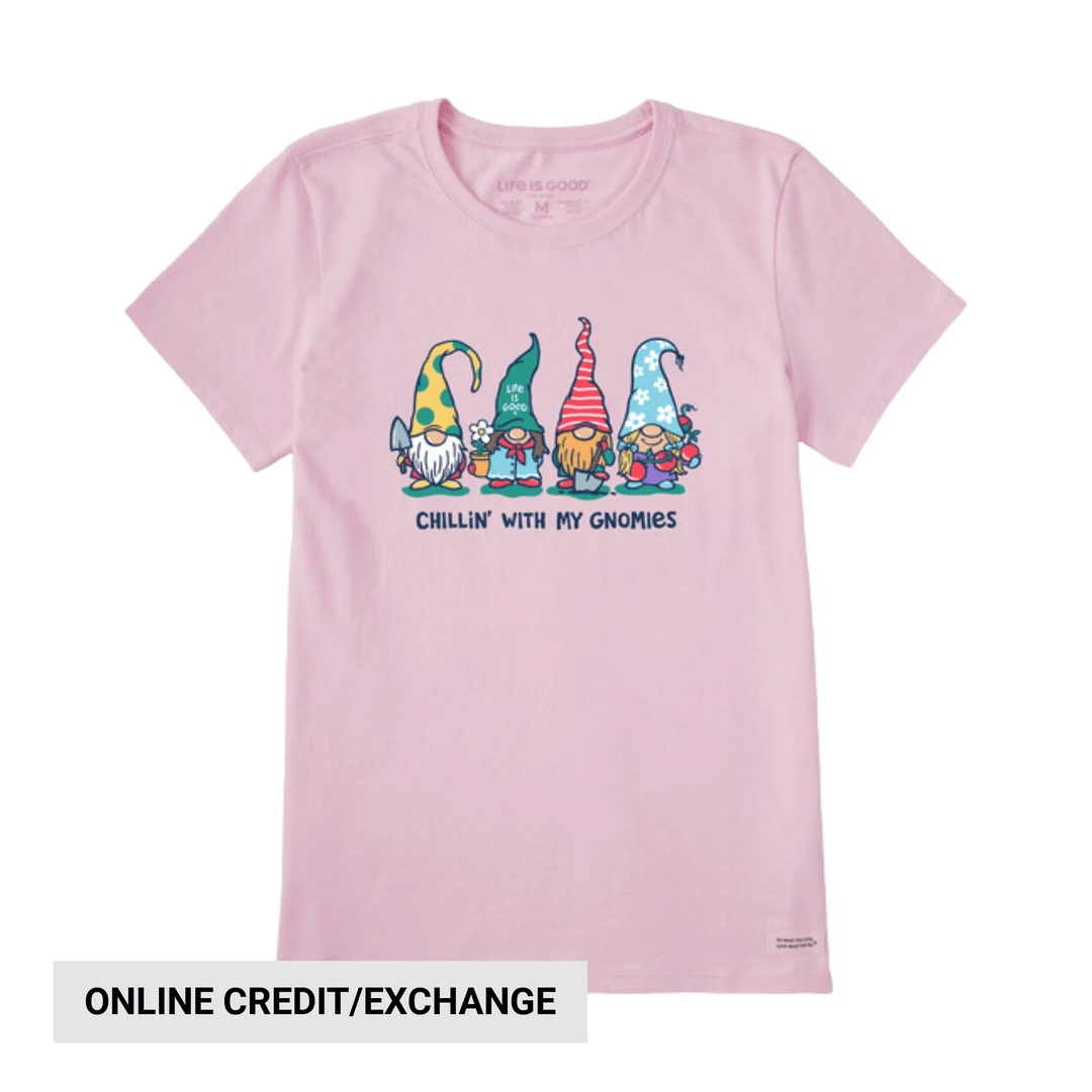 Life Is Good Women's Garden Gnomies Chillin' Short Sleeve Tee - Seashell Pink - Lenny's Shoe & Apparel