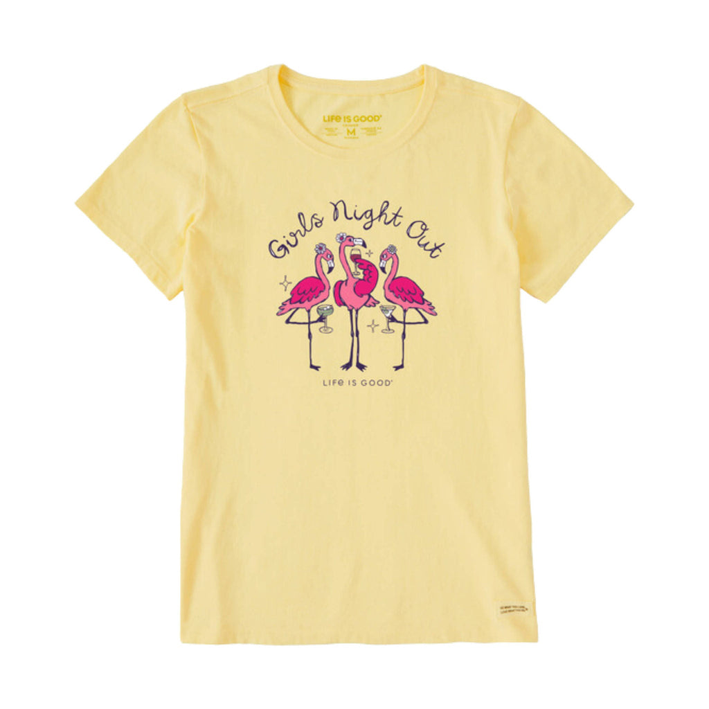 Life Is Good Women's Girls Night Out Flamingo Short Sleeve Tee - Sandy Yellow - ONLINE STORE CREDIT/EXCHANGE ONLY - Lenny's Shoe & Apparel