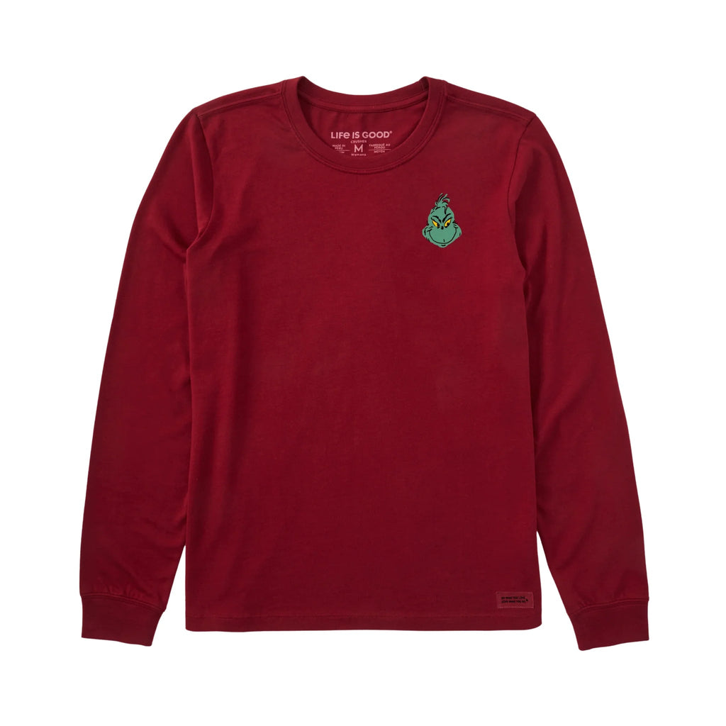 Life Is Good Women's Grinch Mini Face Long Sleeve Crusher Tee - Adirondack Red - Lenny's Shoe & Apparel
