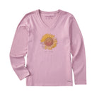Life Is Good Women's Hello Sunshine Sunflower Long Sleeve Crusher Lite Vee - Violet Purple - Lenny's Shoe & Apparel