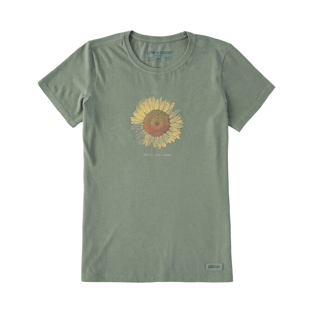 Life Is Good Women's Hello Sunshine Sunflower Short Sleeve Crusher Tee - Moss - Lenny's Shoe & Apparel