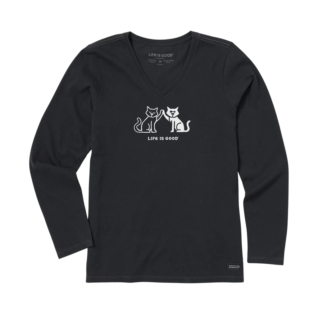 Life Is Good Women's High Five Cats Long Sleeve Crusher Lite Vee - Faded Black - Lenny's Shoe & Apparel
