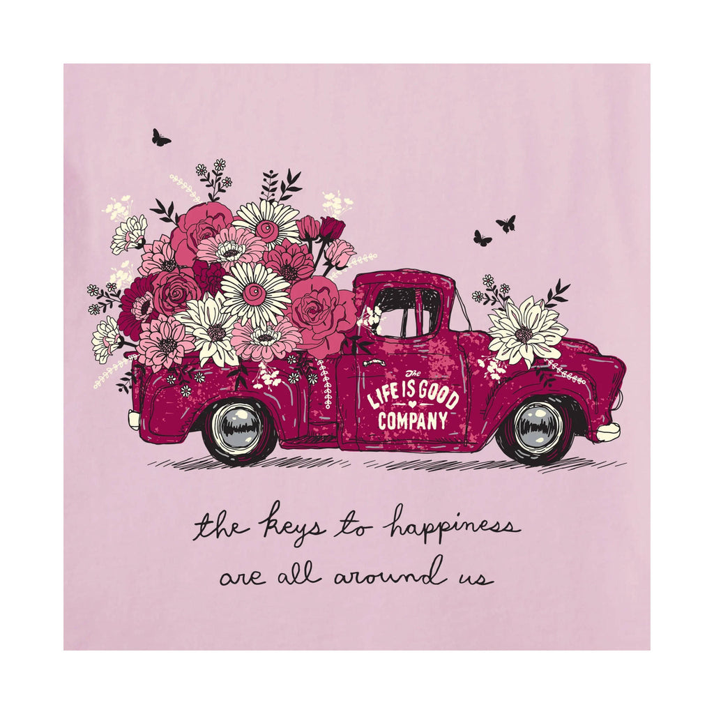 Life Is Good Women's Key To Happiness Floral Pickup Short Sleeve Crusher Vee - Seashell Pink - Lenny's Shoe & Apparel