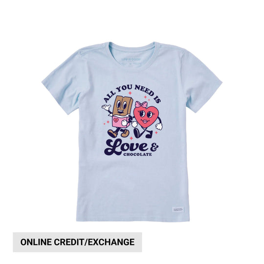 Life Is Good Women's Love & Chocolate Crusher Tee - Glacier Blue - Lenny's Shoe & Apparel
