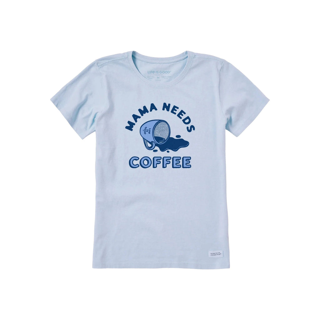 Life Is Good Women's Mama Needs Coffee Short Sleeve Crusher Tee - Glacier Blue - Lenny's Shoe & Apparel
