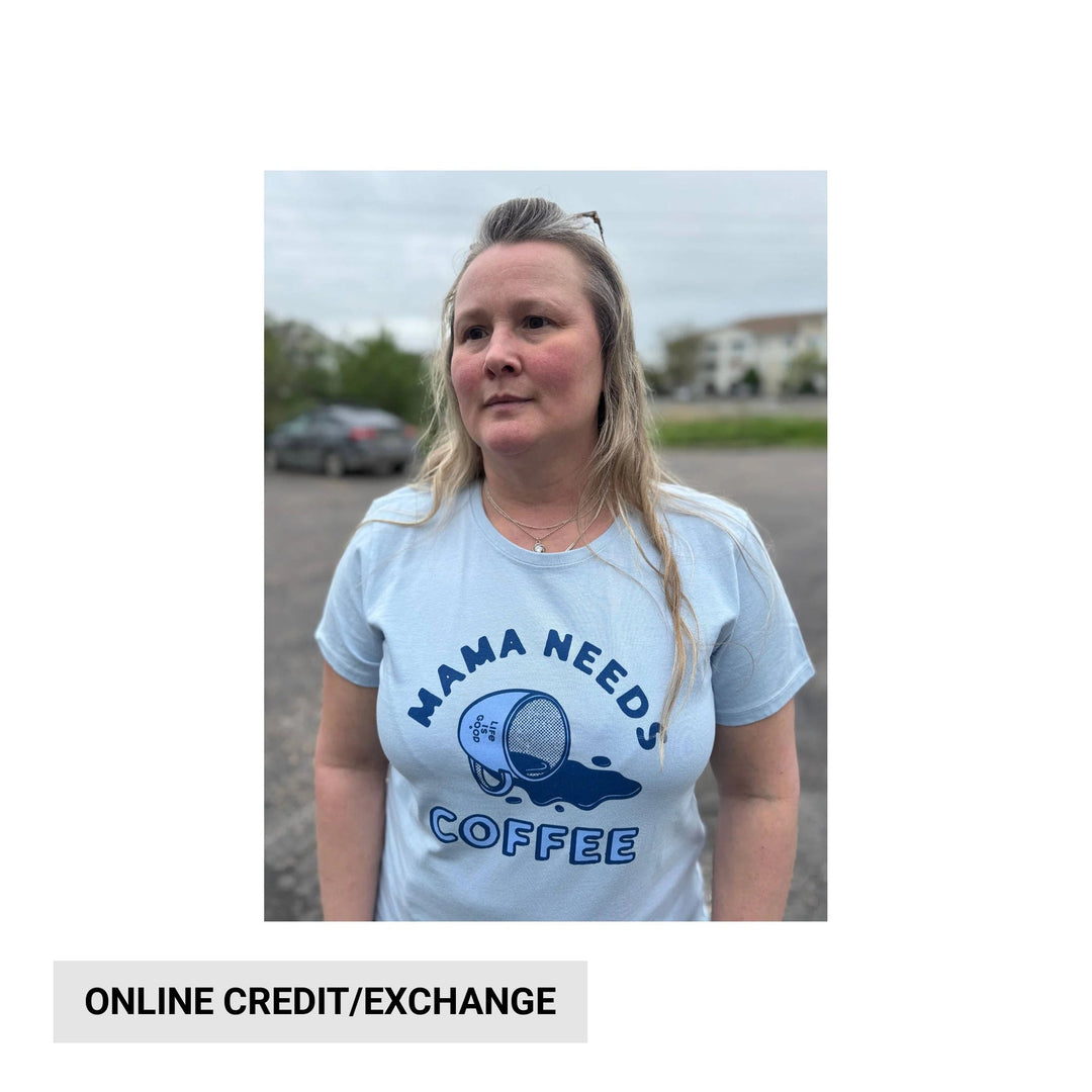 Life Is Good Women's Mama Needs Coffee Short Sleeve Crusher Tee - Glacier Blue - Lenny's Shoe & Apparel