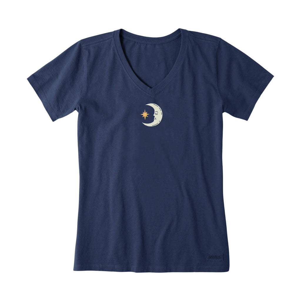 Life Is Good Women's Moon & Star Short Sleeve Crusher Vee - Darkest Blue - Lenny's Shoe & Apparel
