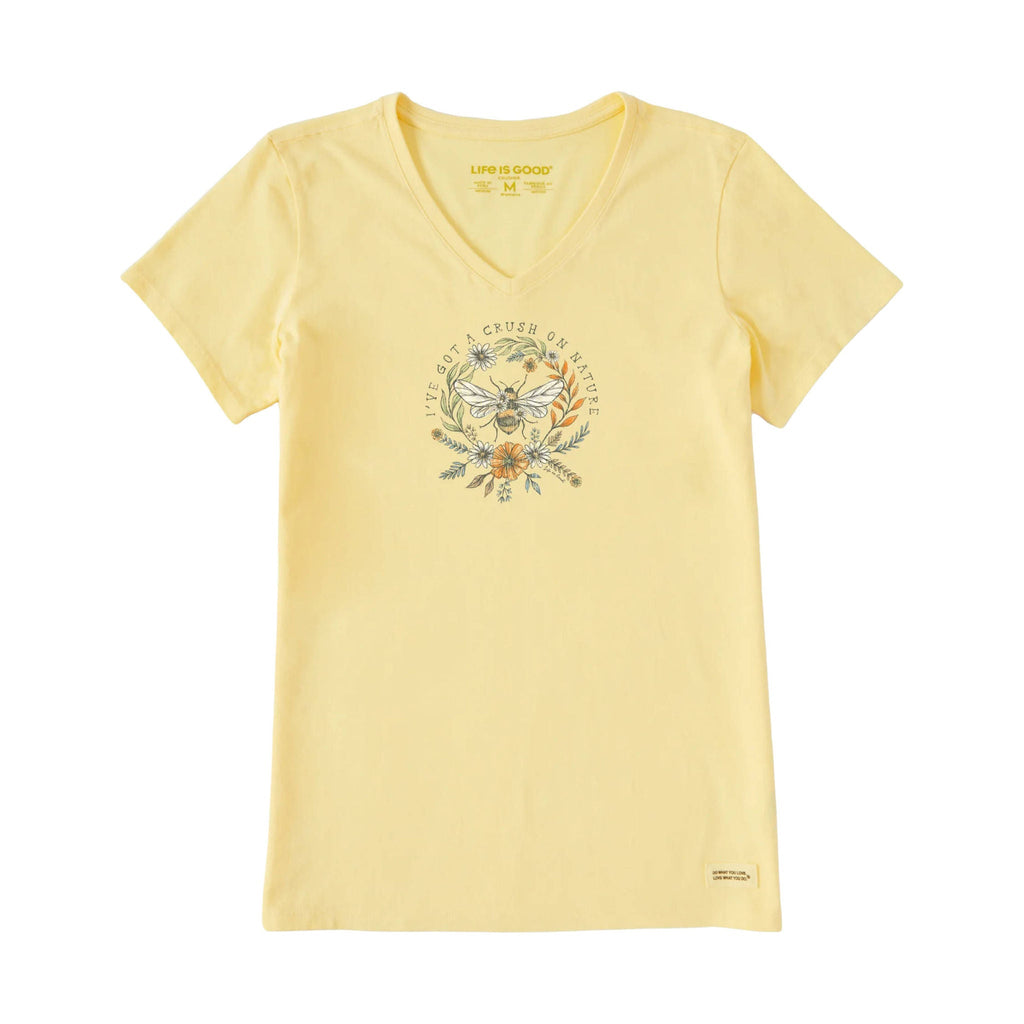 Life Is Good Women's Nature Bee Short Sleeve Crusher Vee - Sandy Yellow - Lenny's Shoe & Apparel