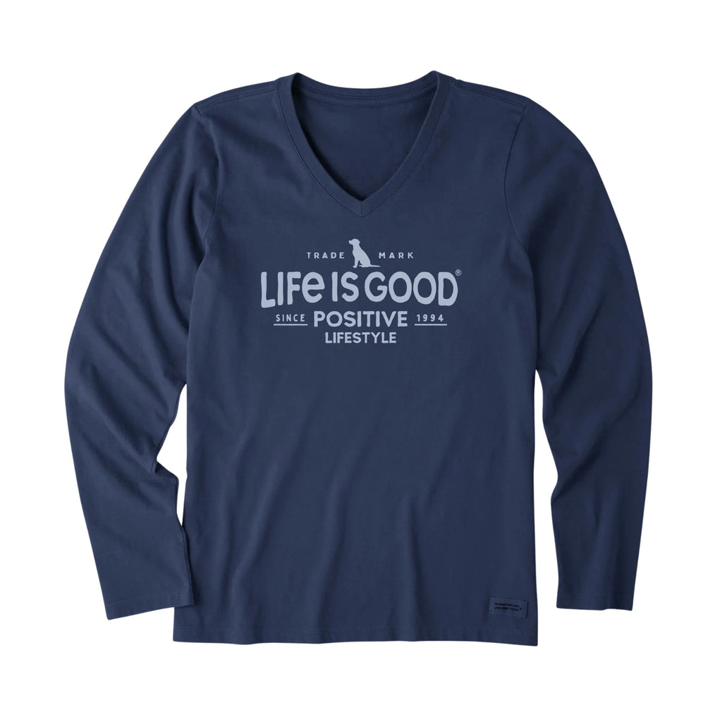 Life Is Good Women's Positive Lifestyle Dog Long Sleeve Crusher Vee - Darkest Blue - Lenny's Shoe & Apparel