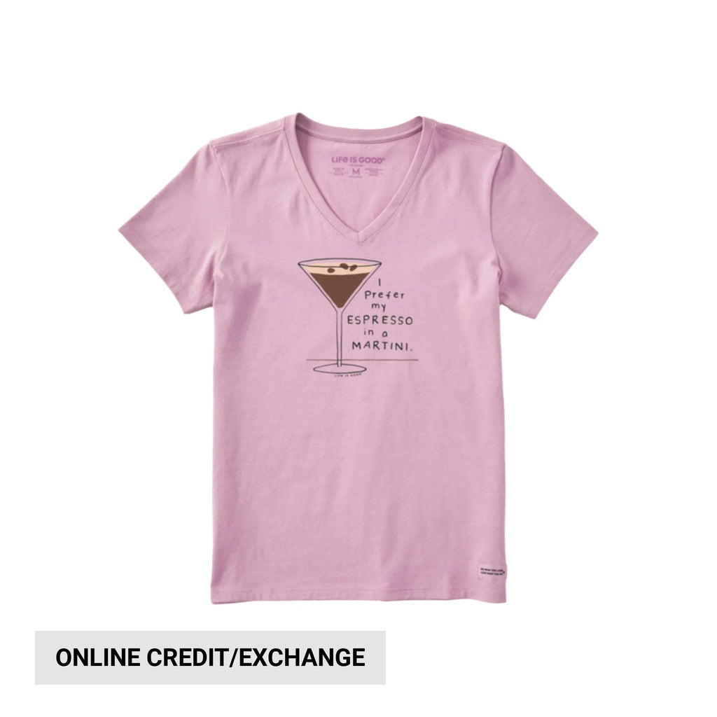 Life Is Good Women's Prefer my Espresso in a Martini Crusher LITE Tee - Violet Purple - Lenny's Shoe & Apparel