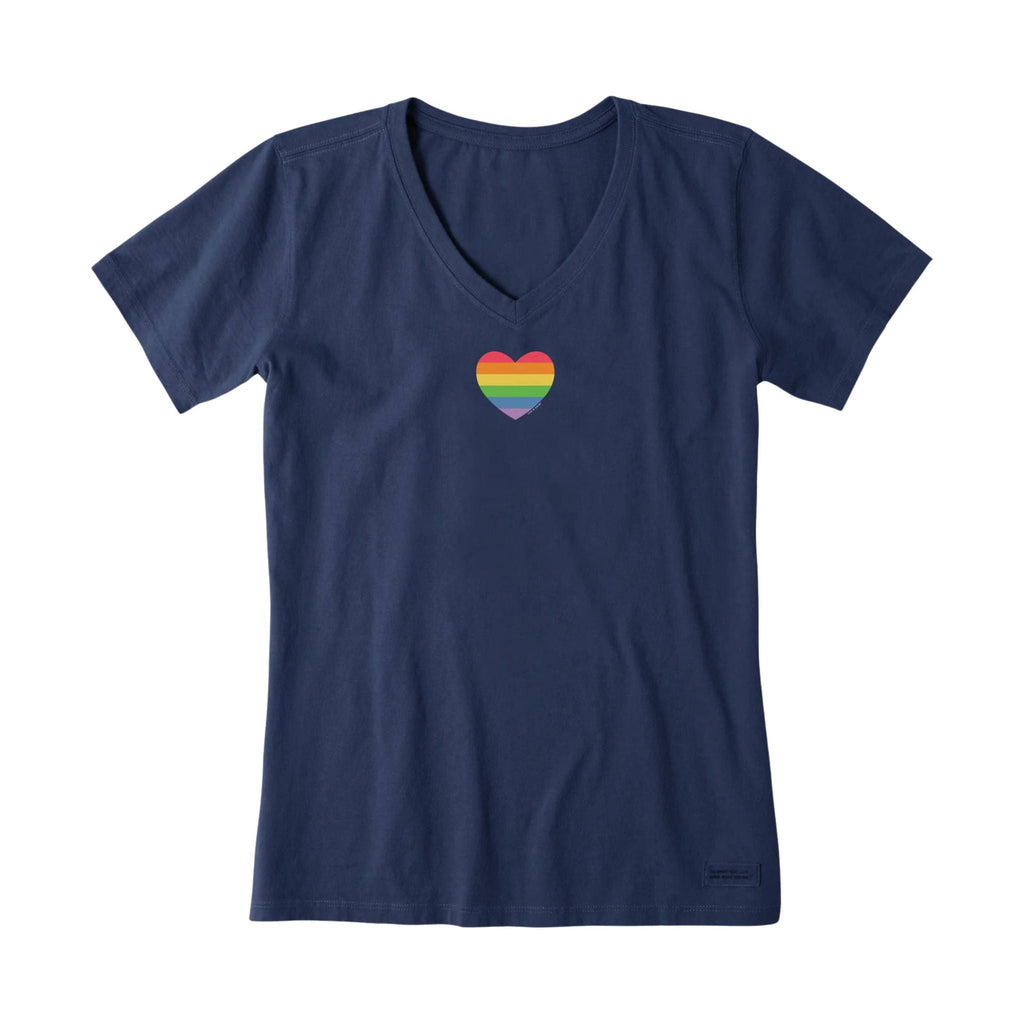 Life Is Good Women's Rainbow Pride Heart Short Sleeve Vee - Darkest Blue - Lenny's Shoe & Apparel